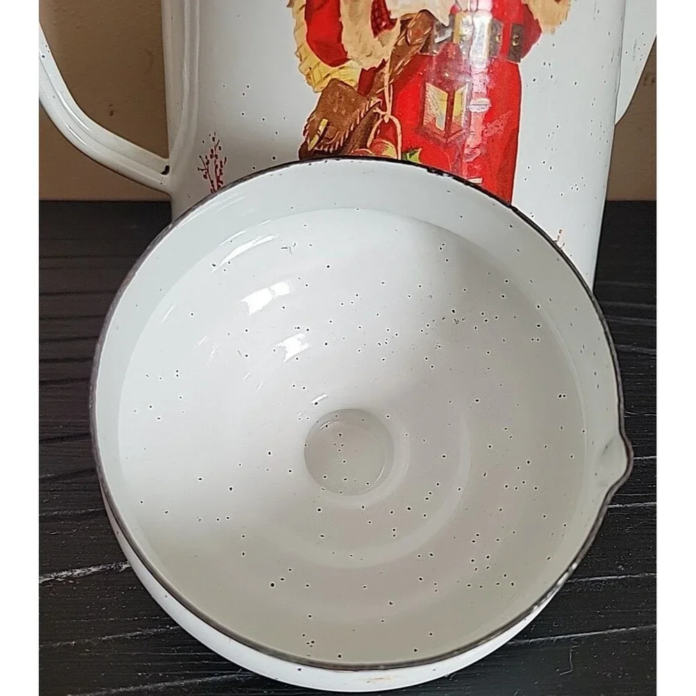 Vintage Hallmark Jan Karon White Enamel Santa Claus Holiday Coffee/Tea Pot